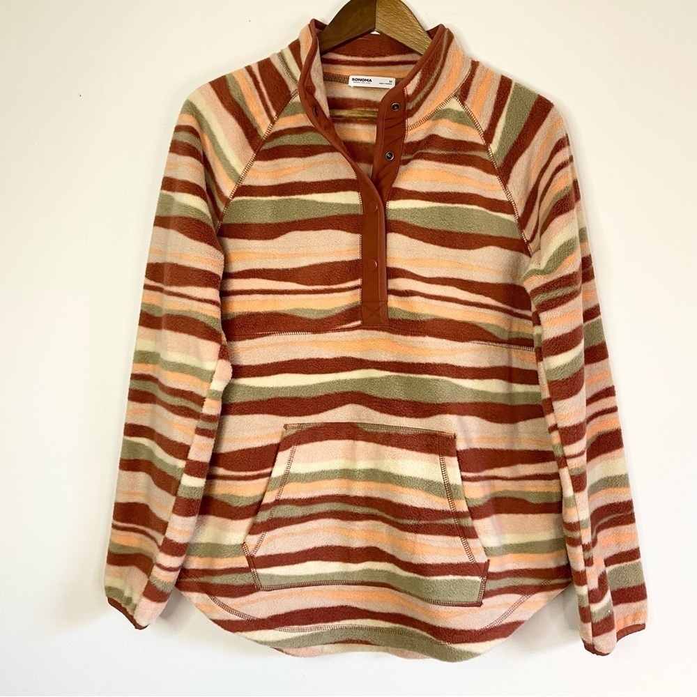 NWOT Sonoma Striped Fleece Pullover Sweatshirt Medium